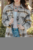 Plaid Print Pocketed Shirt Jacket