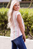 Multicolor Striped Pintuck Tiered Cap Sleeve Blouse