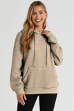 Khaki Quilted Kangaroo Pocket Drawstring Hoodie