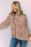 Abstract Print Bubble Sleeves Loose Blouse