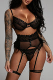 3pcs Lace Mesh Lingerie Set with Feather Garter Belt