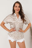 Mandarin V Neck Short Sleeve Leopard Blouse