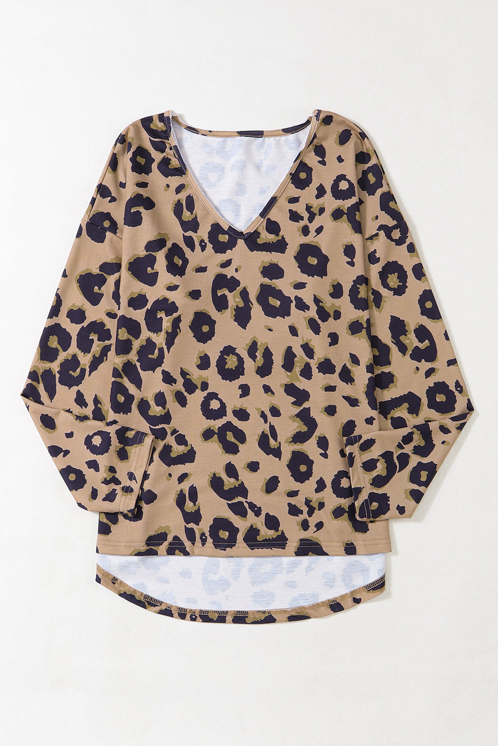 Leopard Split Joint V Neck Long Sleeve Top