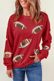 Black Sequined Rugby Graphic Open Back Sweatshirt