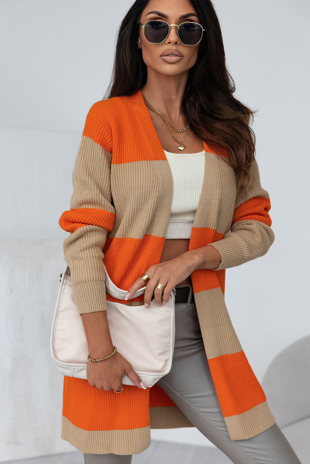 Colorblock Ribbed Knit Cardigan