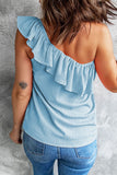 Ruffle One Shoulder Crinkle Tank