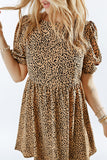 Animal Print Bubble Sleeve Babydoll Dress