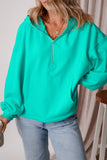 Bonbon Fleece Lined Half Zipper Kangaroo Pockets Loose Hoodie