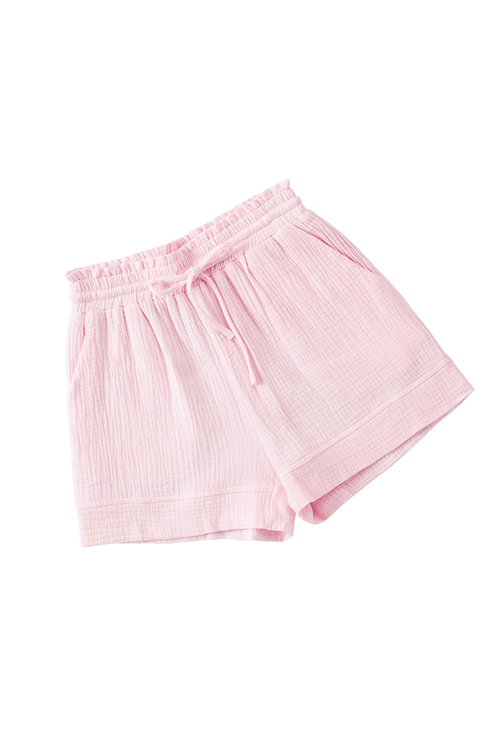 Short de détente rose avec poches à la taille et cordon de serrage