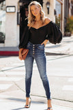 Solid Color Off The Shoulder Puff Sleeve Bodysuit