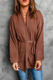 Robe Style Rib Knit Pocketed Cardigan with Belt