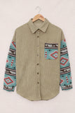 Aztec Pattern Sleeve Pocketed Corduroy Shacket