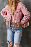 Distressed Fringed Cropped Denim Jacket