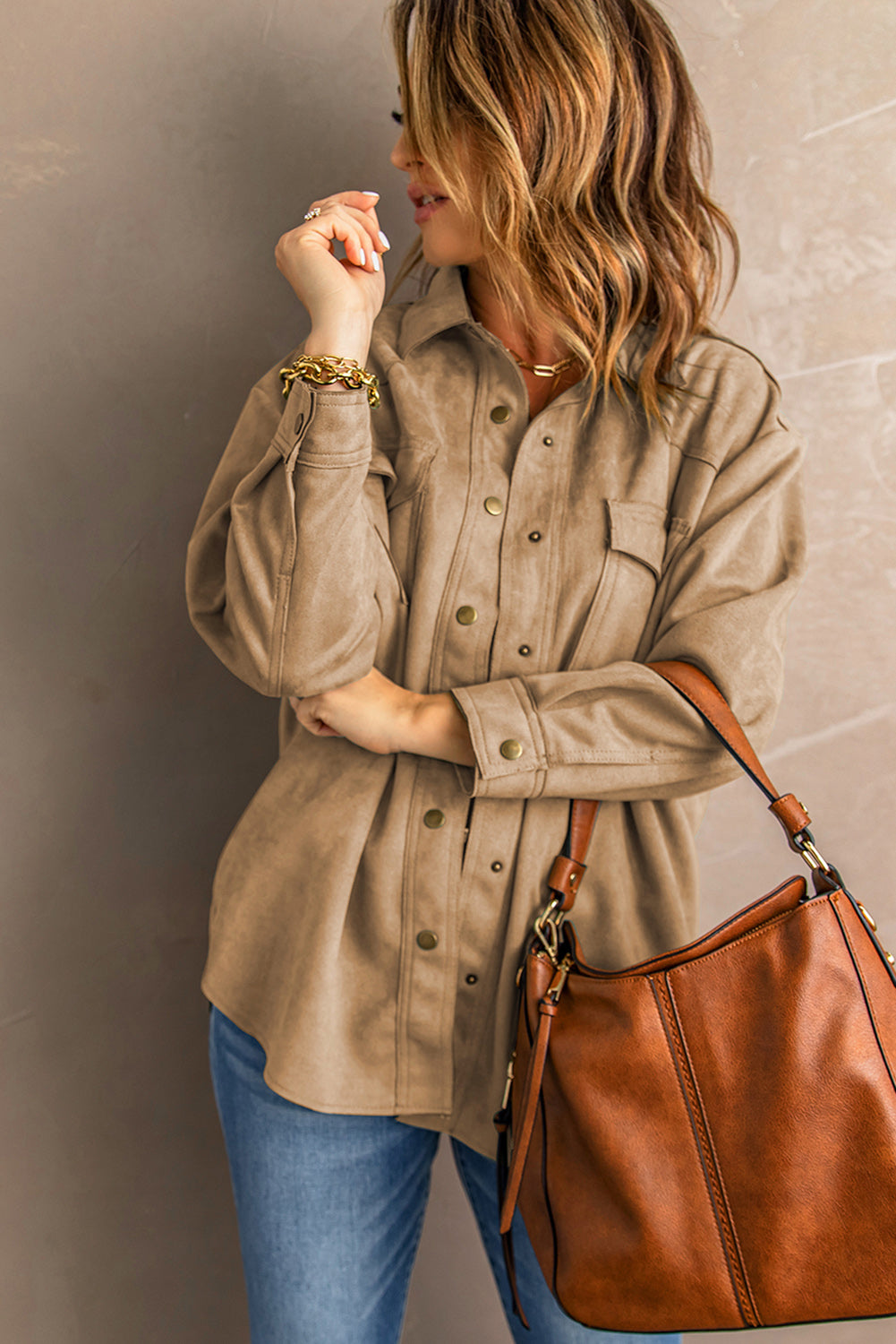 Snap Button Up Suede Jacket