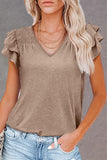 Solid Color V Neck Flutter Sleeve T-Shirt