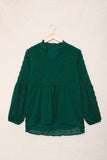 Ruffled Split Neck Lace Hollow Out Puff Sleeve Polka Dot Blouse