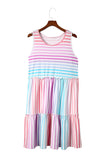 Ombre Striped Sleeveless Tiered Plus Size Dress