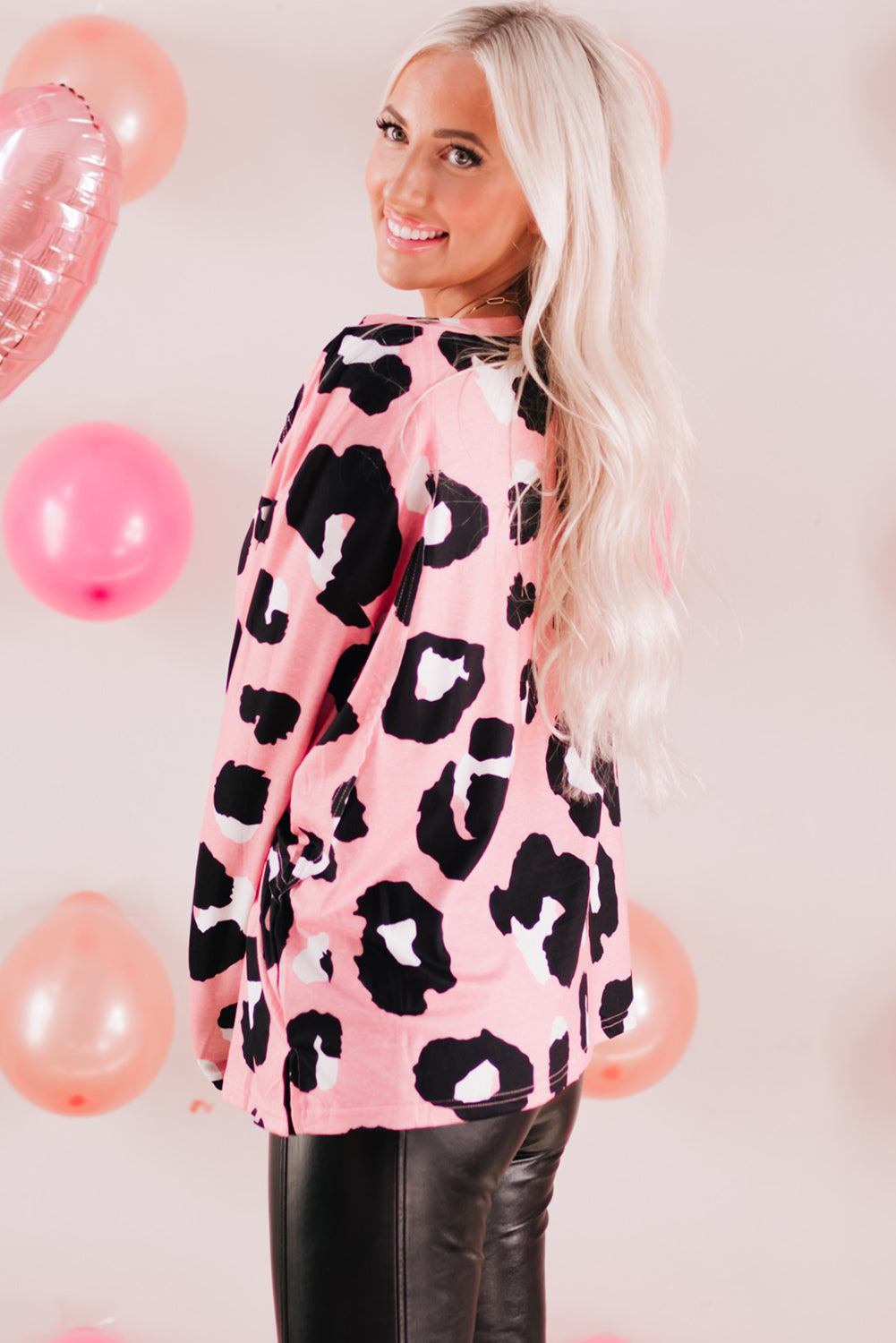 Pink Leopard Frilled Collar Printed Tank Top