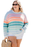 Pull à Col Rond Rayé Multicolore Grande Taille