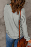 Brown Fiery Solid Color Patchwork Long Sleeve Top