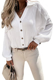 Turn-down Collar V Neck Crinkled Cuffed Shirt