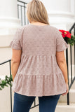 Pink Plus Size Eyelet Pattern Ruffle Sleeve Babydoll Top