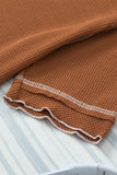 Brown Textured Round Neck Long Sleeve Top