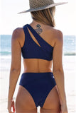 Asymmetric Cutout Knotted High Waist Swimsuit