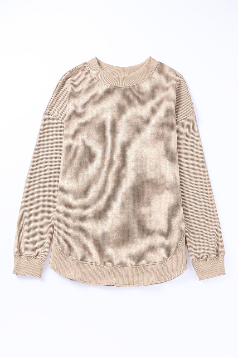 Crew Neck Ribbed Trim Waffle Knit Top