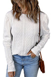 Solid Color Puffy Sleeve Textured Knit Top