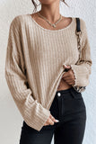 Lettuce Cuffs Drop Shoulder Loose Ribbed Knit Top