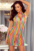 Patterned Mesh Cutout Front Chemise