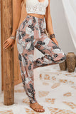 Boho Smocked Waist Floral Print Jogger Casual Pants