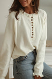 Frill Trim Buttoned Knit Pullover Sweater