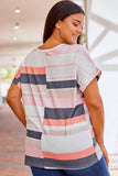 Plus Size Striped Colorblock Print T-shirt