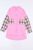 Plaid Patchwork Chest Pockets Oversized Shirt Jacket