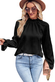 Frilled Mock Neck Ripple Bubble Sleeve Blouse