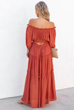 Off Shoulder Balloon Sleeve Cutout Ruffled Maxi Dress