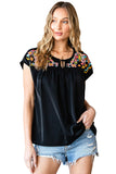 Geometric Floret Embroidered Short Sleeve Blouse