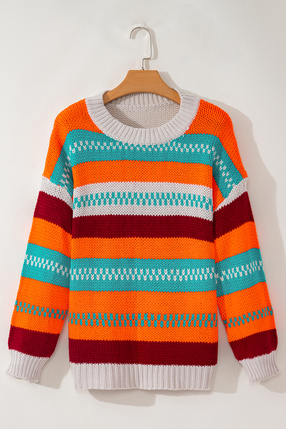 Color Block Striped Loose Sleeve Sweater