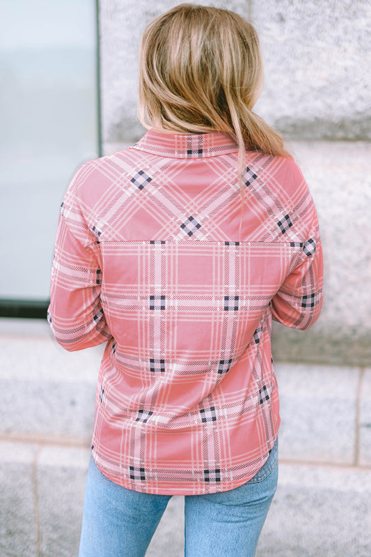 Button Front Plaid Print Shirt