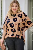 Leopard Splicing Sleeve Ruffle Loose Sweatshirt