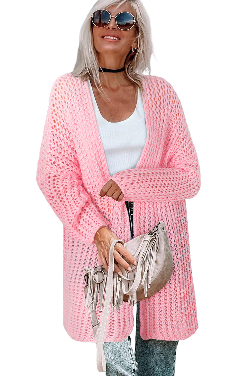 Open Knit Long Sleeve Oversized Cardigan