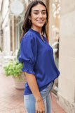 Solid Color Half Sleeve V Neck Blouse