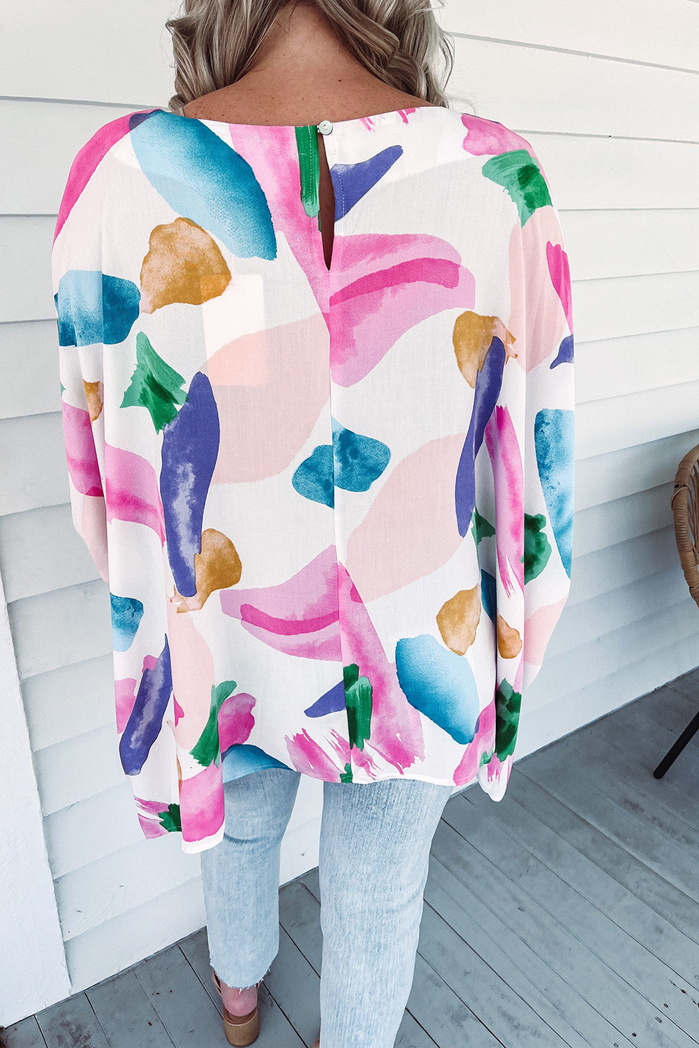 Brushstroke Graffiti Print Dolman Sleeve Blouse