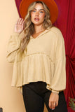 Beige Frilled Expose Seamed Babydoll Hoodie