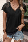 Lace Short-Sleeve Scalloped V-Neck Top