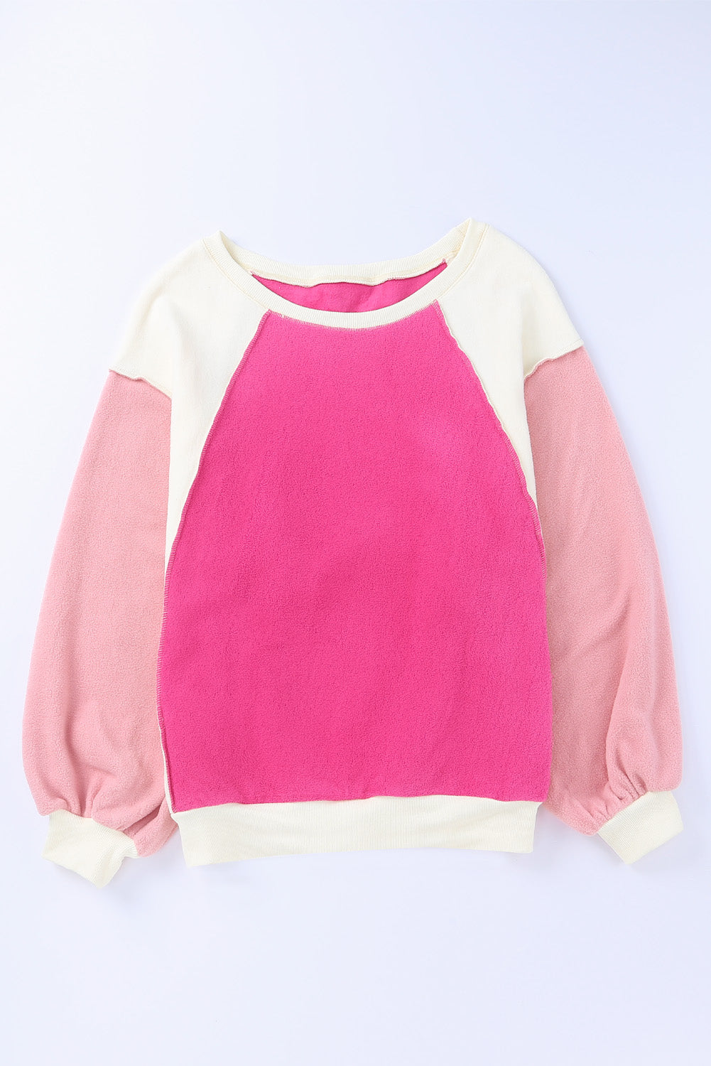 Sweat-shirt en molleton à manches longues et color block rose