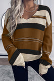 Striped Pattern Knit V Neck Sweater