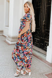 Short Sleeve Boho Floral Pattern Tiered Maxi Dress